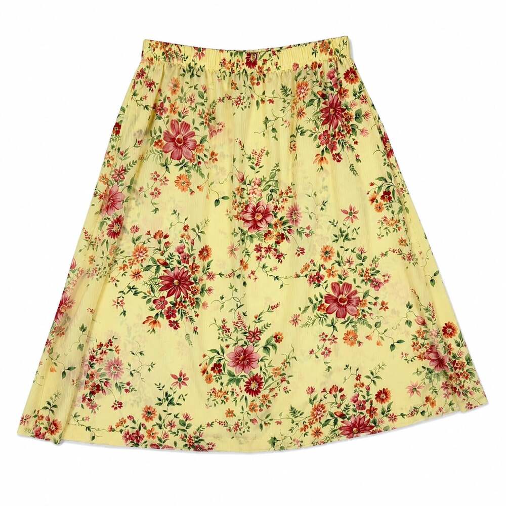 Bon Worth Yellow Floral Print Pleated Midi Skirt